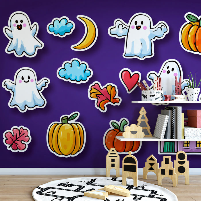 Halloween Sticker Pattern Wallpaper | Elementi Carini e Spettrali di Stagione