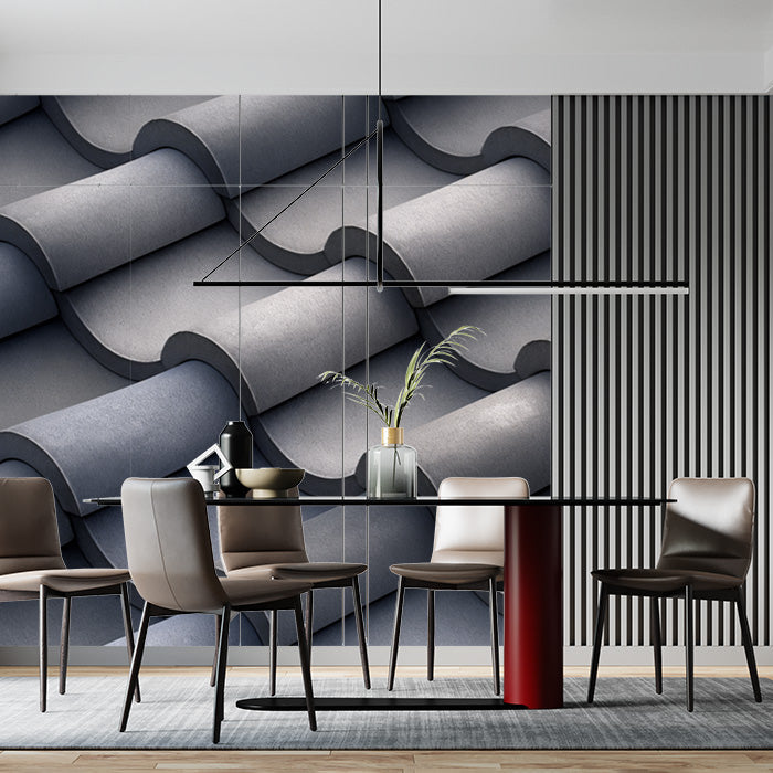 Gray Roof Tiles Mural Wallpaper | Gray and Black Roof Tiles