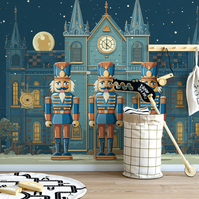 Whimsical Nutcracker Town Square Wallpaper | Festive Winter Night Scene