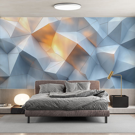 Blue and Gray Geometric Mural Wallpaper | Blue, Gray, and Beige Geometric Pattern -1