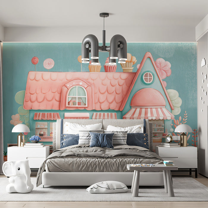 Whimsical Pink & Teal Sweet Shop Wallpaper | Dreamy Confectionery Boutique
