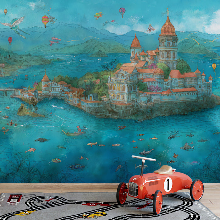 Fantastical Island Kingdom Wallpaper | Hot Air Balloons & Marine Life