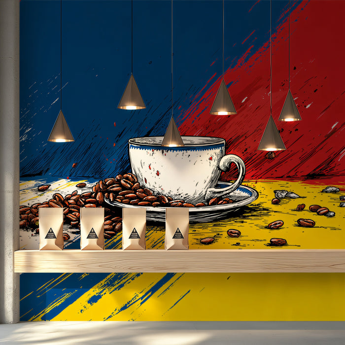 Abstract Coffee Art Wallpaper | Bold Brushstroke Design with Beans