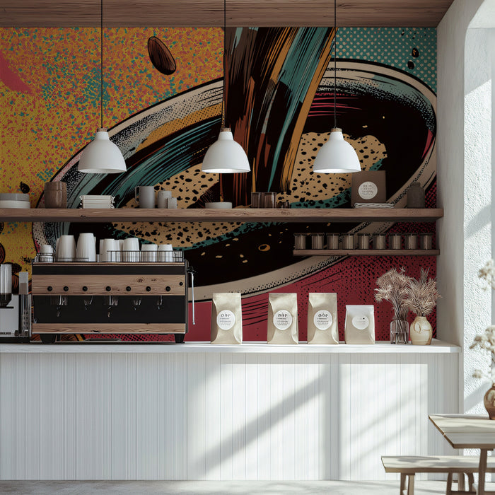 Pop Art Coffee Splash Wallpaper | Energetic Coffee Bean & Cup Design