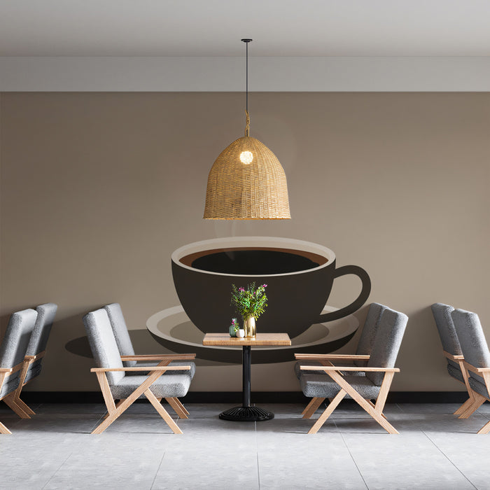 Classic Coffee Cup and Saucer Wallpaper | Minimalist Warm Beverage Art