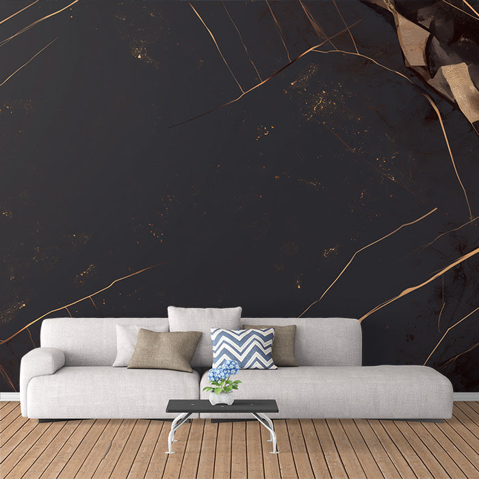 Black and Gold Marble Mural Wallpaper in Living Room | Black and Gold Marble -2