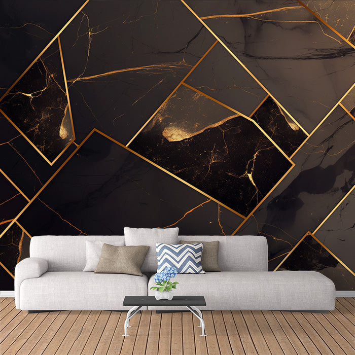Black and Gold Marble Mural Wallpaper in Living Room | Black and Gold Marble -4