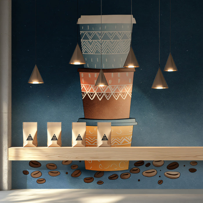 Geometric Coffee Cups Stack Wallpaper | Modern Bohemian Cafe Decor