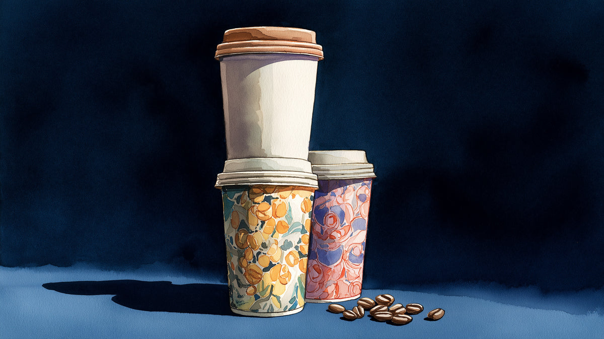 Carta da parati con tazze da caffè floreali | Design elegante di contenitori per bevande