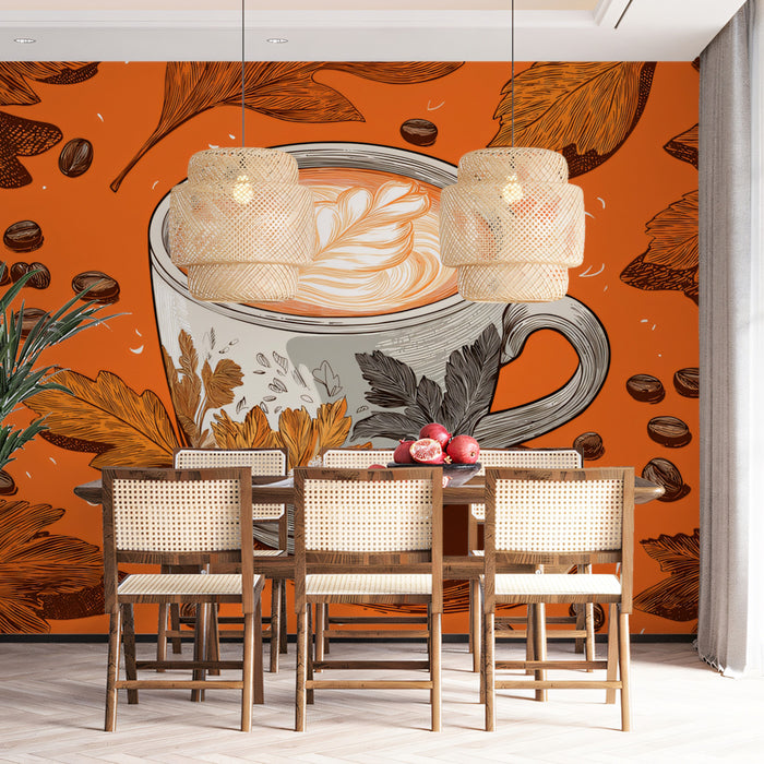 Autumn Latte Art Wallpaper | Cozy Coffee with Fall Leaves Design