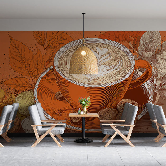 Fond d'écran Autumn Coffee Bliss | Art du latte avec des éléments de récolte d'automne