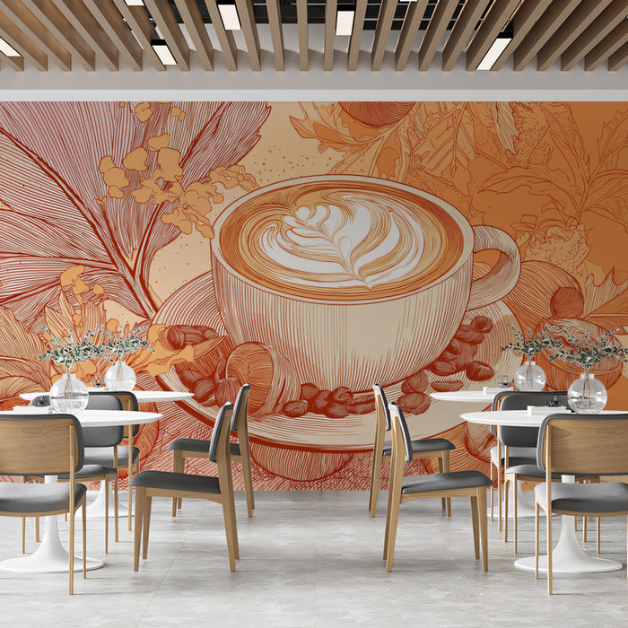 Elegant Autumn Coffee Art Wallpaper | Stylized Latte with Fall Elements