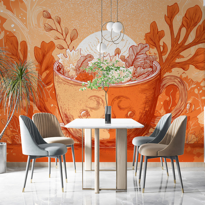 Dreamy Autumn Coffee Mug Face Wallpaper | Whimsical Fall Beverage Art