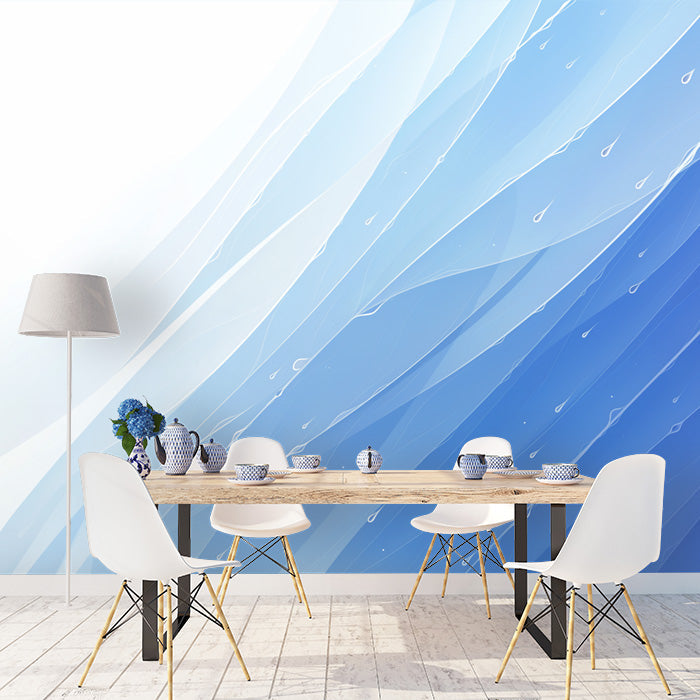 Blue Wave Mural Wallpaper in Dining Room | Blue and White Wave -3