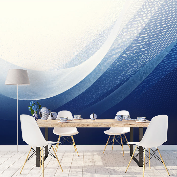 Blue Wave Mural Wallpaper in Dining Room | Blue and White Wave -4