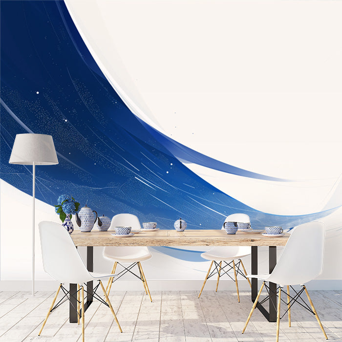 Blue Wave Mural Wallpaper in Dining Room | Blue and White Wave -5