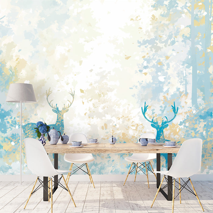 Winter Forest Mural Wallpaper in Dining Room | Blue and White Forest -6