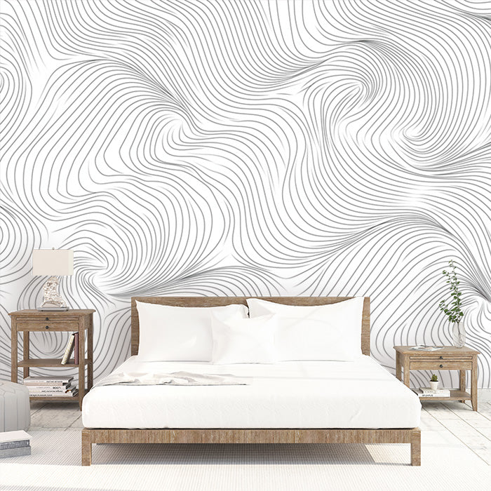 Black and White Swirl Mural Wallpaper in Bedroom | Black and White Swirl
