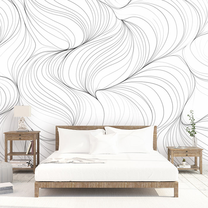 Black and White Swirl Mural Wallpaper in Bedroom | Black and White Swirl -7