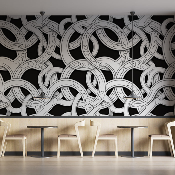 Black and White Circle Mural Wallpaper in Cafe | Black and White Circles -1