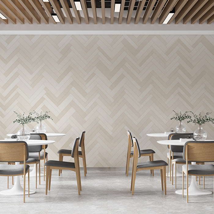 Beige and White Chevron Mural Wallpaper in Cafe | Beige and White Chevron -1