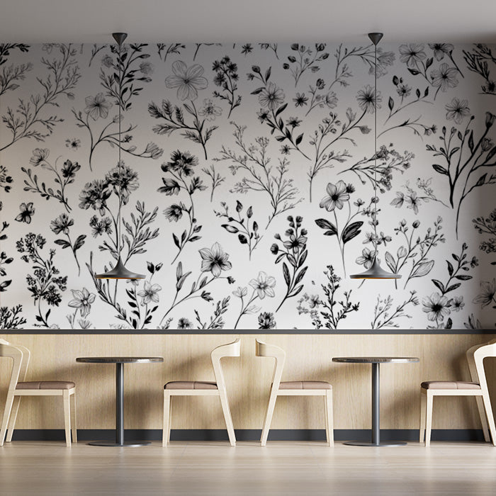 Floral Mural Wallpaper in Cafe | Various Pastel Colors of Flowers -1