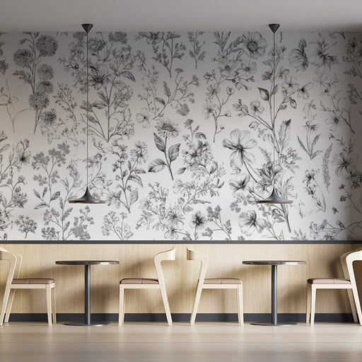 Floral Mural Wallpaper in Cafe | Various Pastel Colors of Flowers -2
