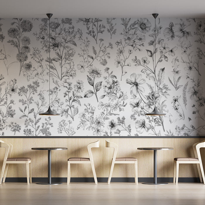 Floral Mural Wallpaper in Cafe | Various Pastel Colors of Flowers -2