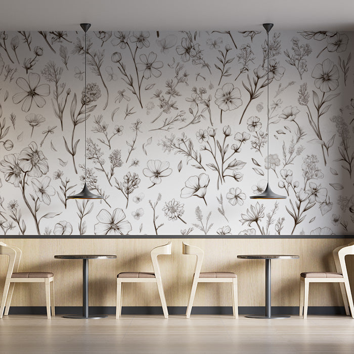 Floral Mural Wallpaper in Cafe | Various Pastel Colors of Flowers -3