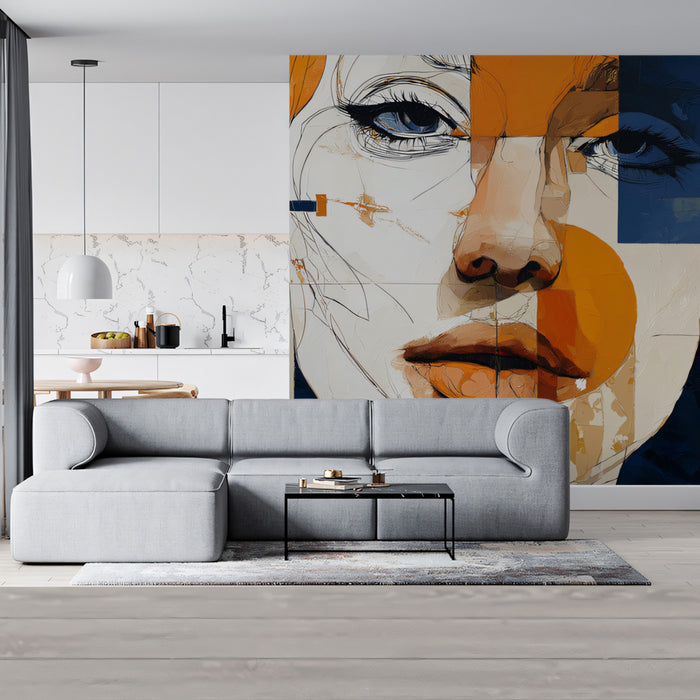 Abstract Modern Portrait Wallpaper | Geometric Face Art with Bold Hues