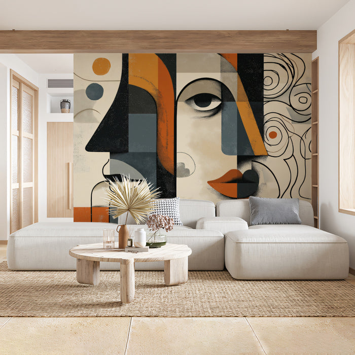 Cubist Inspired Portrait Wallpaper | Abstract Face Art with Geometric Forms