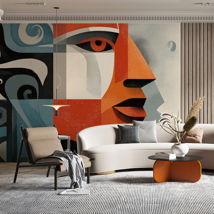 Abstract Cubist Profile Wallpaper | Dynamic Geometric Face Art