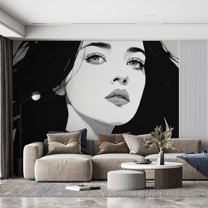 Monochrome Grace Portrait Wallpaper | Elegant Black & White Woman