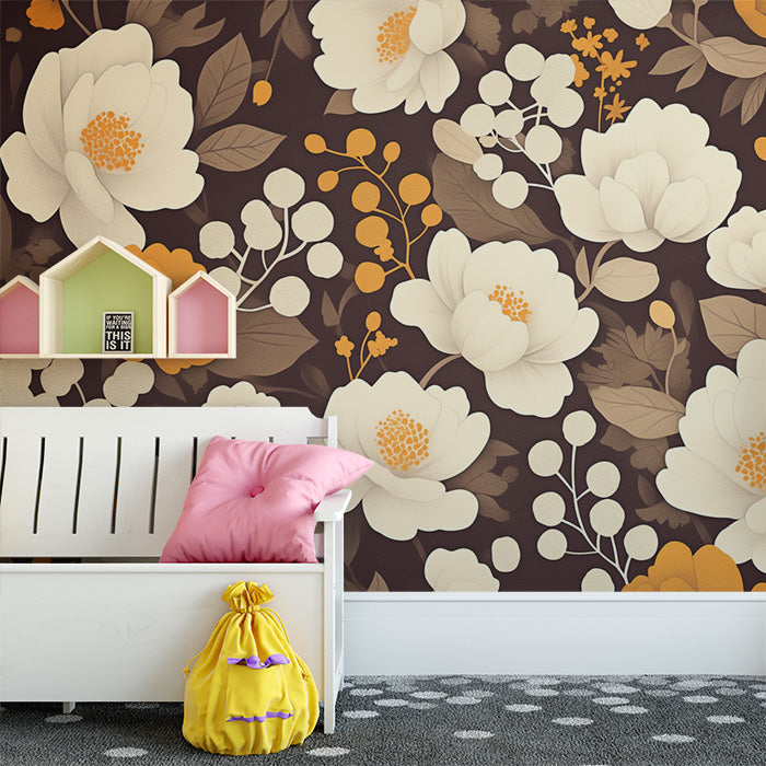 Bright Floral Mural Wallpaper in Child's Room | Various Colors (Yellow, Blue, Orange, etc.) Flowers -2