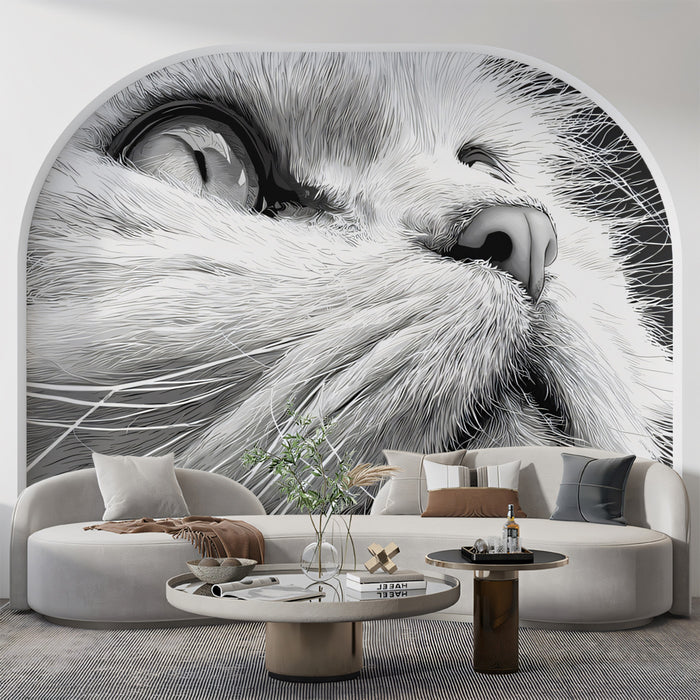 Majestic Cat Etched Portrait Wallpaper | Expressive Monochrome Feline Art