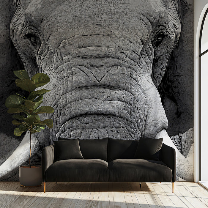 Majestic Elephant Etched Portrait Wallpaper | Powerful Monochrome Wildlife Art