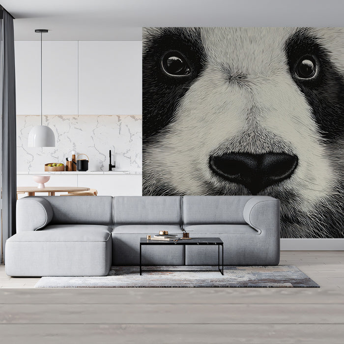 Serene Panda Etched Portrait Wallpaper | Calm Monochrome Wildlife Art