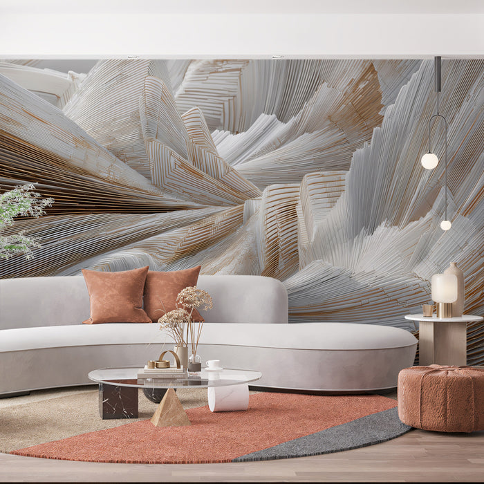 Abstract Paper Fold Art Wallpaper | Dynamic Organic Texture in Neutral Tones