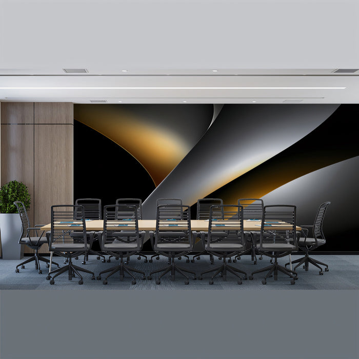 Abstract Golden & Silver Curves Wallpaper | Dynamic Modern Art with Luminous Glow