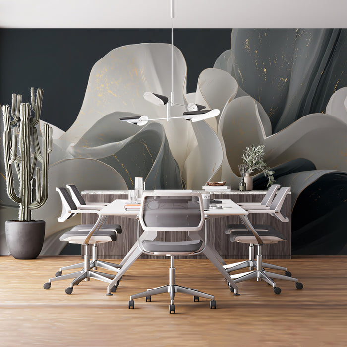Abstract Organic c Wallpaper | Flowing Grey & White Forms with Gold Flecks