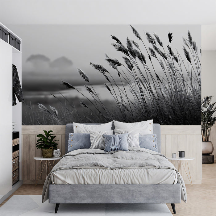 Moody Reed Landscape Wallpaper | Atmospheric Monochrome Nature Scene