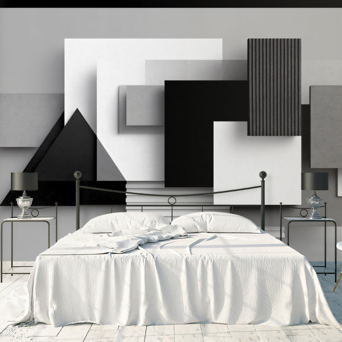 Carta da parati con forme geometriche monocromatiche astratte | Arte moderna minimalista