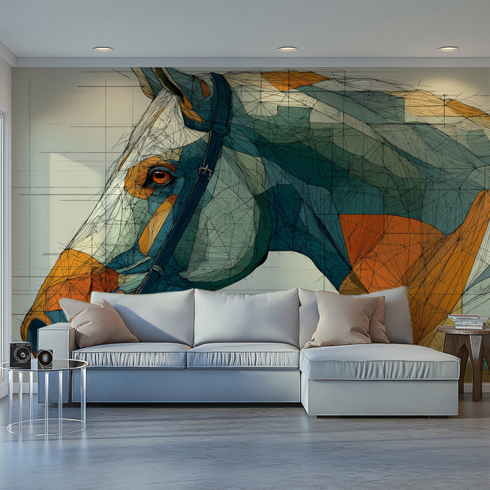 Geometric Horse Head Portrait Wallpaper | Abstract Equine Art with Modern Lines