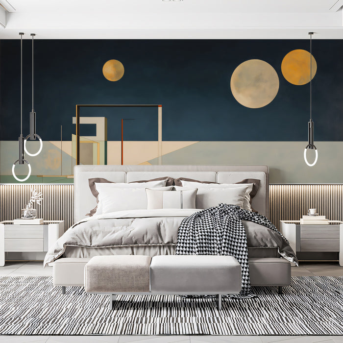 Abstract Modernist Landscape Wallpaper | Geometric Forms & Cosmic Elements