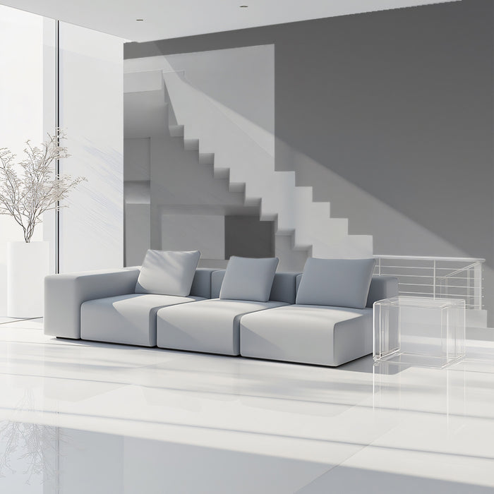 Geometric White Staircase Wallpaper | Minimalist Architectural Abstraction