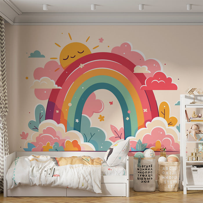 Rainbow and Cloud Mural Wallpaper in Child's Room | Various Bright Colors (Pink, Yellow, Blue, etc.) Rainbow -2