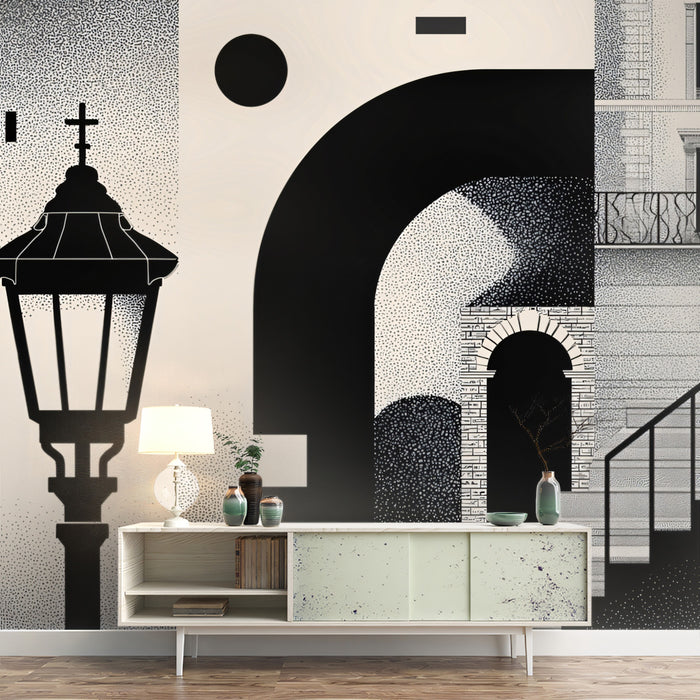 Abstract Architectural Icons Wallpaper | Modernist Urban Grid Design