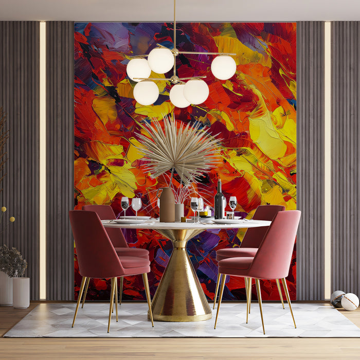 Abstract Fiery Texture Wallpaper | Vibrant Palette Knife Art