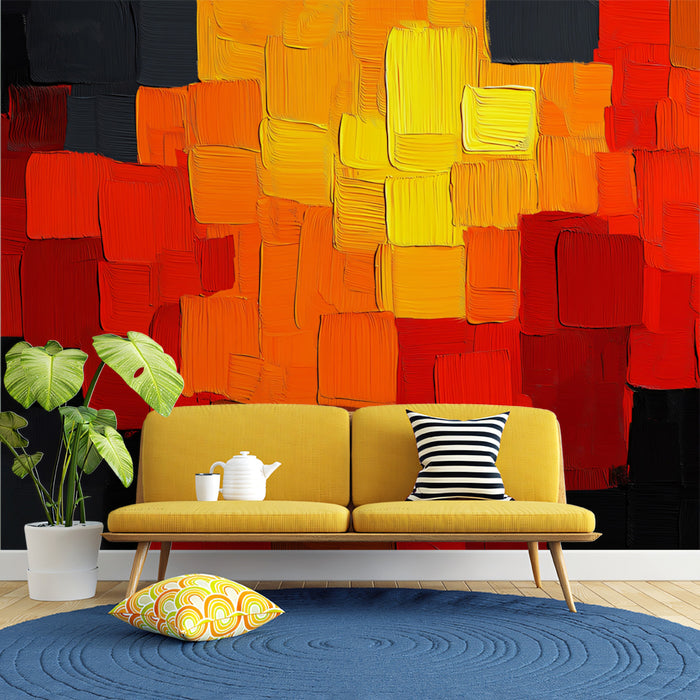 Abstract Textured Cube Wallpaper | Vibrant Red & Orange Block Art