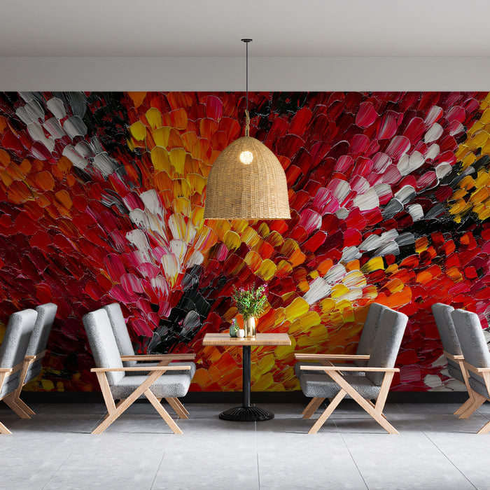 Abstract Fiery Petals Wallpaper | Vibrant Impasto Art with Dynamic Brushstrokes